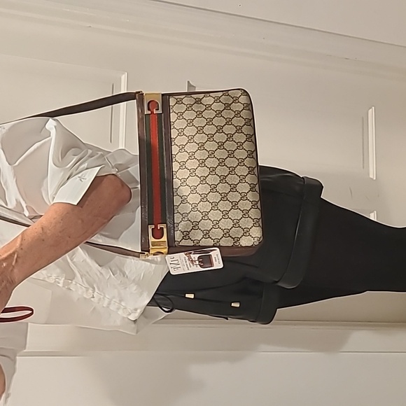 GUCCI VINTAGE 1970'S WEB SHERRY LINE COATED CANVAS/LEATHER SHOULDER BAG- RARE - Picture 4 of 17